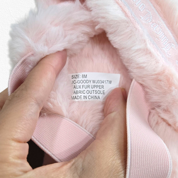 Juicy Couture Pink Faux Fur Slippers Size 8 Crisscross Fluffy Lounge Sandals - Picture 8 of 13